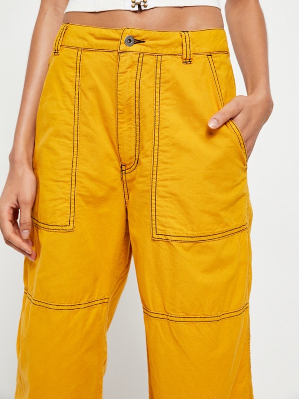 Free People Calendula Wide-Leg Pants Mustard Yellow Size 4 - Picture 3 of 10